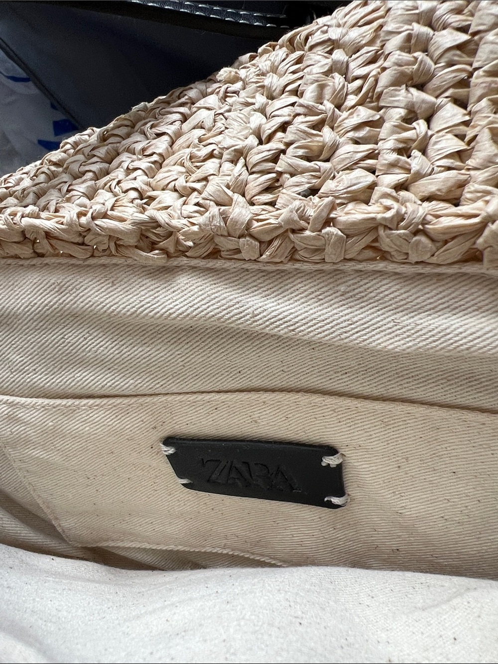 Zara Half Moon Woven Straw Crossbody Bag with Black Leather Trim - Picture 2 of 5